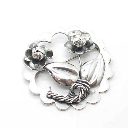 925 Sterling Silver Vintage Hand Made Floral Leaf Pin Brooch