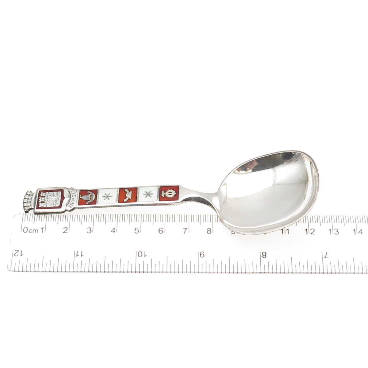 MAGNUS AASE 925S Sterling Vintage Norway Enamel Bergen Coat of Arms Baby Spoon