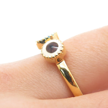 925 Sterling Silver Gold Plated Enamel Evil's Eye Amulet Ring Size 7.75