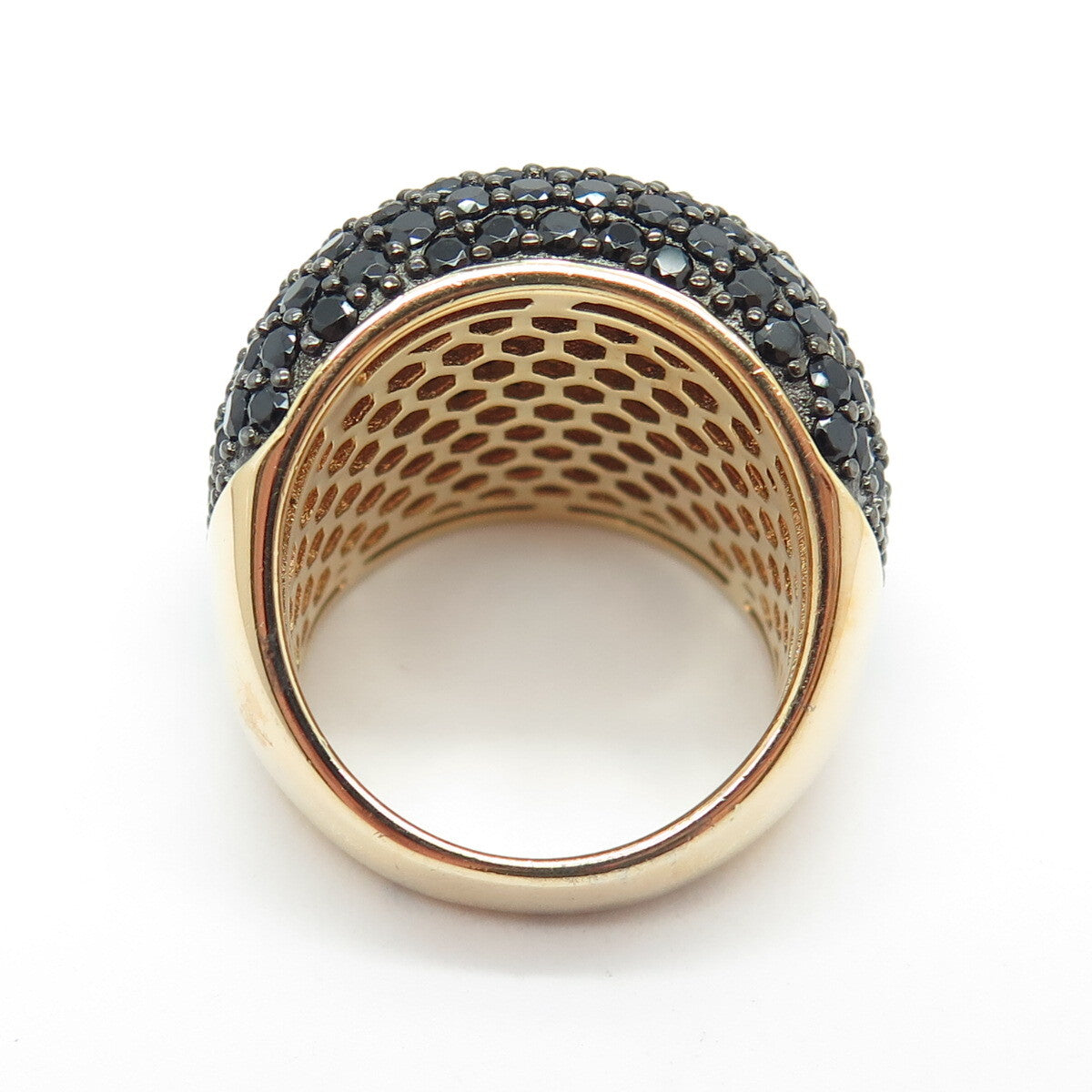 925 Sterling Silver Gold Plated Real Black Spinel Gemstone Wide Ring Size 7