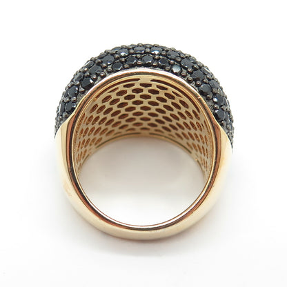 925 Sterling Silver Gold Plated Real Black Spinel Gemstone Wide Ring Size 7