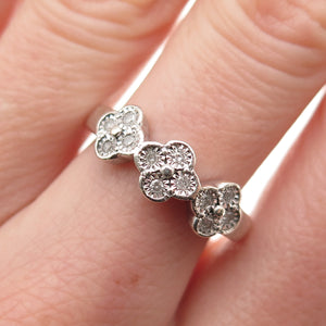 925 Sterling Silver Real Round-Cut Diamond Floral Ring Size 7