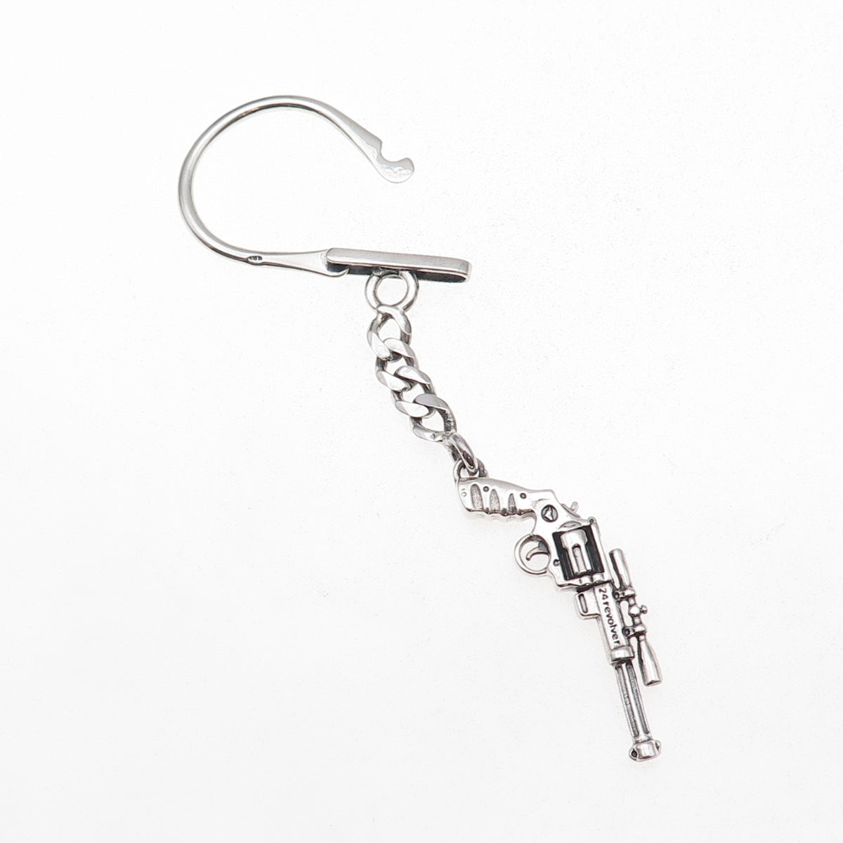 925 Sterling Silver Vintage Revolver Key Fob Chain