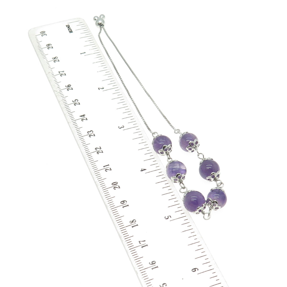 925 Sterling Silver Real Amethyst Gemstone Box Link Anklet 9.5"