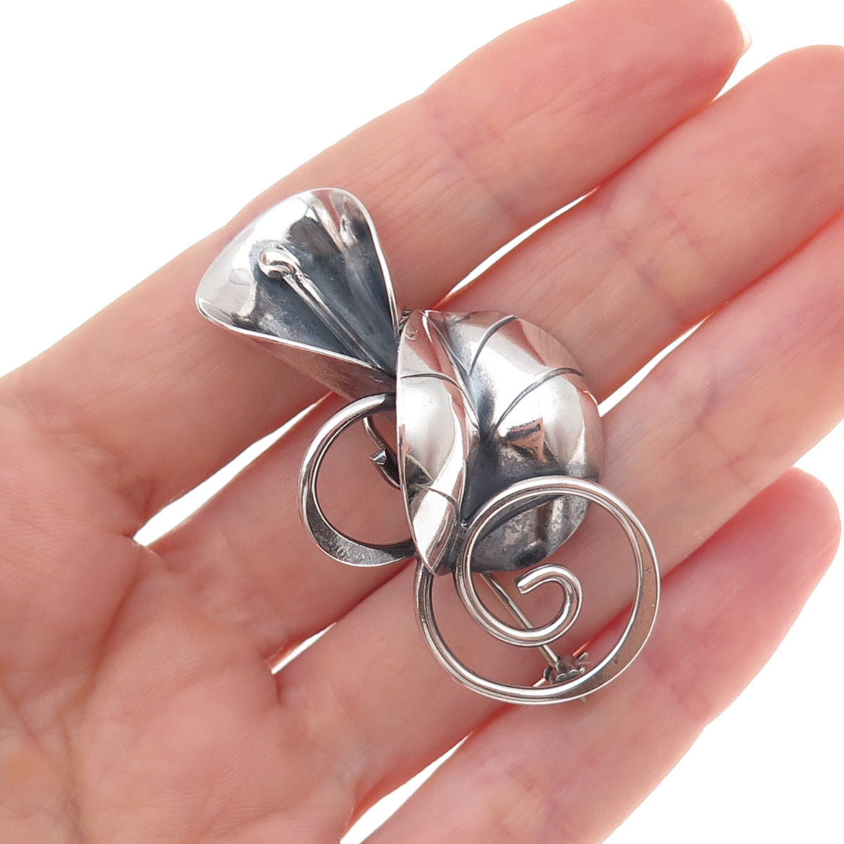 Joseph Masaniello 925 Sterling Silver Vintage Calla Lily Oxidized Pin Brooch