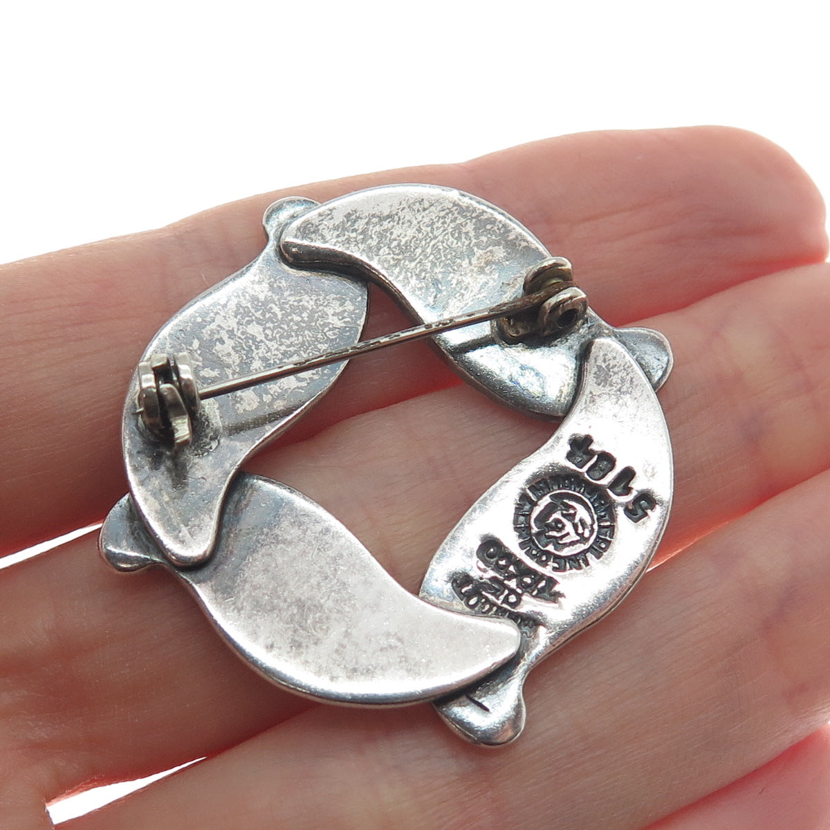 MARGOT DE TAXCO 925 Sterling Silver Vintage Mexico Petal Oxidized Brooch #5184