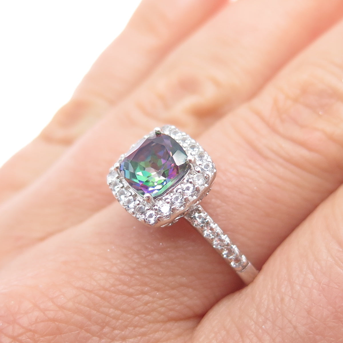 925 Sterling Silver Vintage Real Mystic & White Topaz Ring Size 9