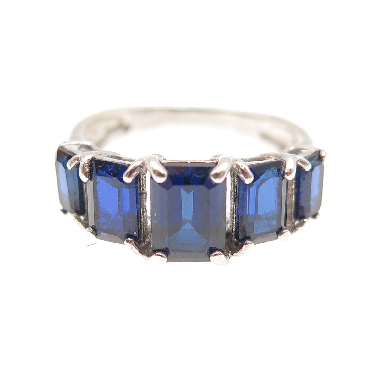Pampillonia Jewelers Sterling Silver Vintage Lab-Created Sapphire Ring Size 6