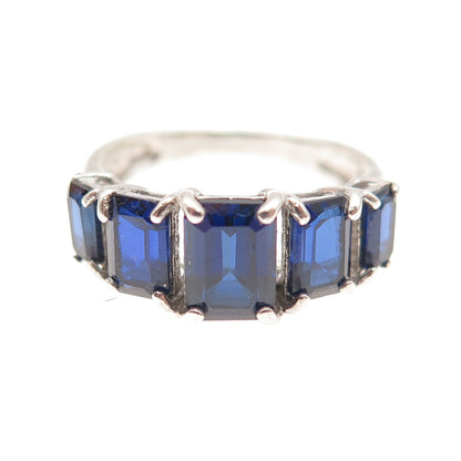Pampillonia Jewelers Sterling Silver Vintage Lab-Created Sapphire Ring Size 6