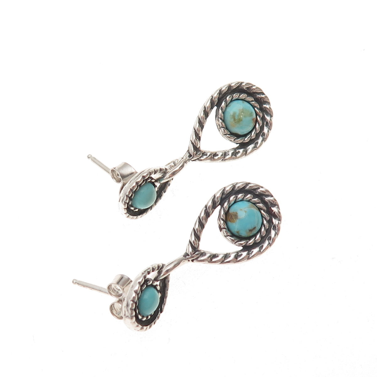 Quoc Turquoise Old Pawn 925 Sterling Silver Vintage Southwestern Dangle Earrings
