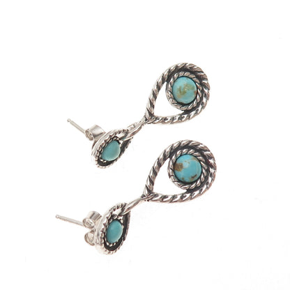 Quoc Turquoise Old Pawn 925 Sterling Silver Vintage Southwestern Dangle Earrings