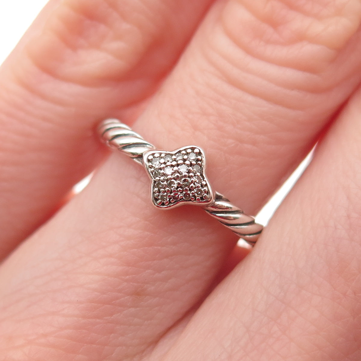 DAVID YURMAN Sterling Real Diamond Cable Collectibles Quatrefoil Ring Size 5.75