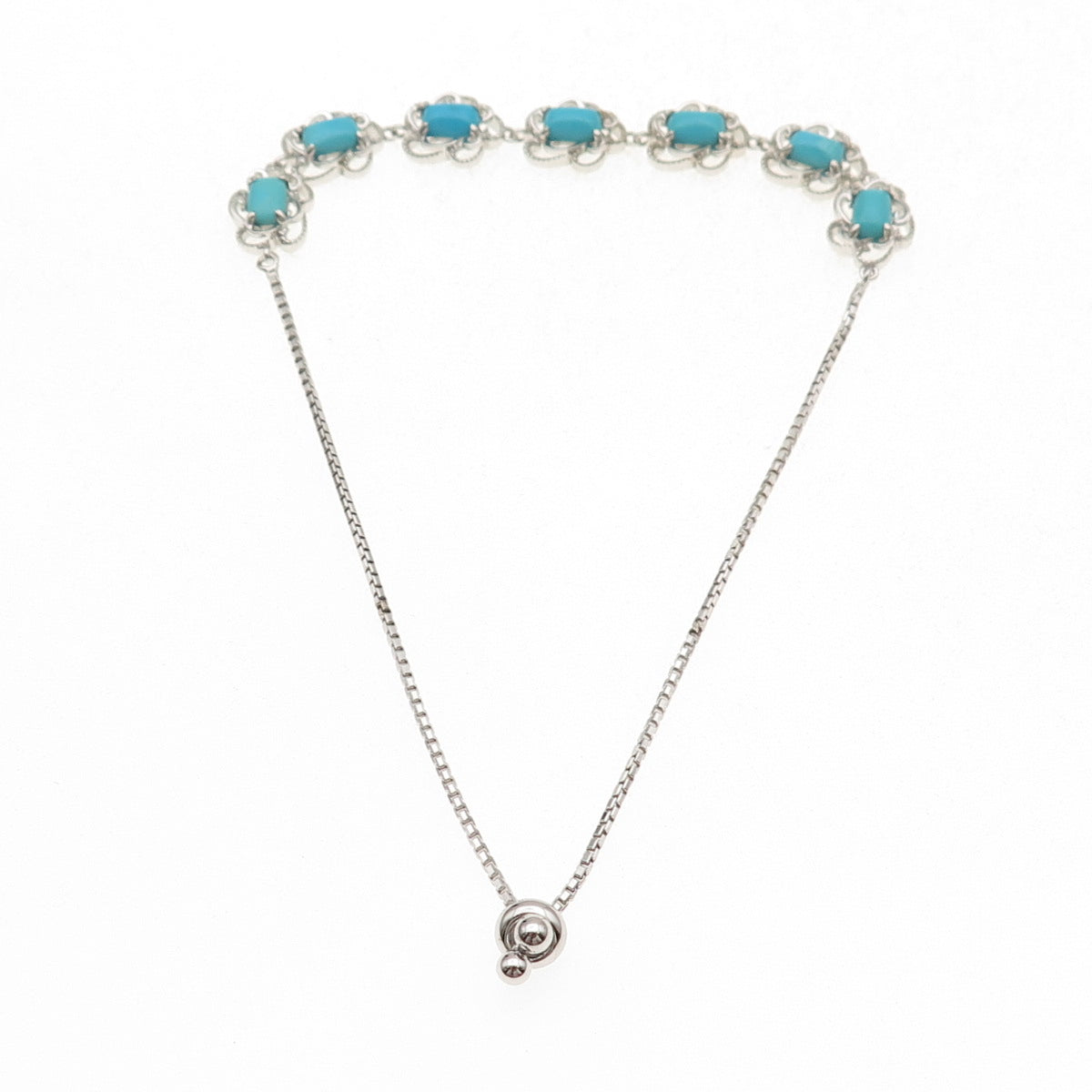 925 Sterling Silver Real Sleeping Beauty Turquoise Adjustable Bracelet 7-9.75"