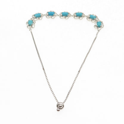 925 Sterling Silver Real Sleeping Beauty Turquoise Adjustable Bracelet 7-9.75"