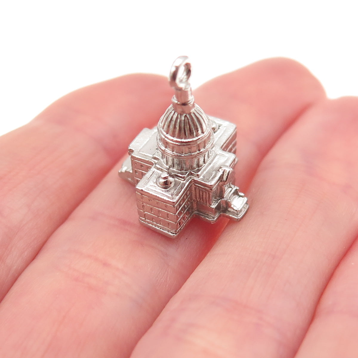Wells 925 Sterling Silver Antique Art Deco US Capitol Building 3D Charm Pendant