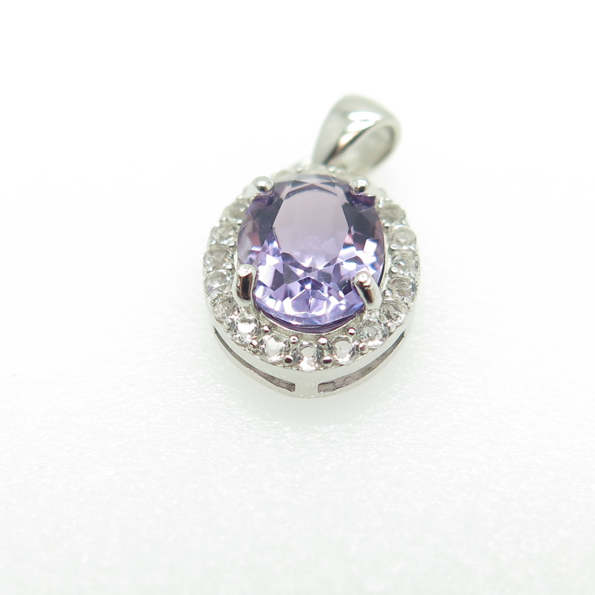 HAN 925 Sterling Silver Real White Topaz & Amethyst Gemstone Pendant