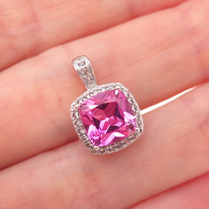 925 Sterling Silver Real White Topaz & Lab-Created Pink Sapphire Charm Pendant