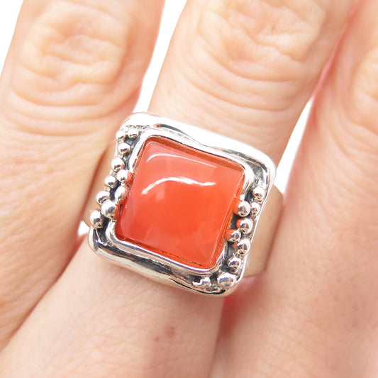 HAGIT GORALI 925 Sterling Vintage Israel Carnelian Modernist Beaded Ring Size 10
