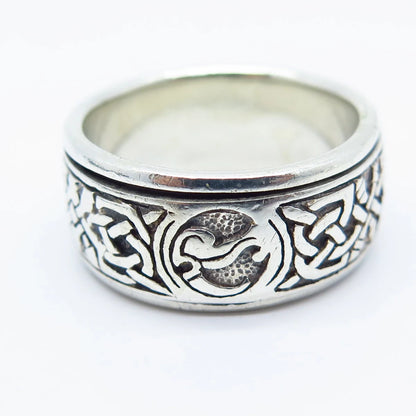 925 Sterling Silver Vintage Peter Stone Celtic Rotating Band Ring Size 9.5
