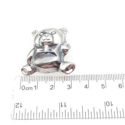 925 Sterling Silver Vintage Teddy Bear Puffy Oxidized Pin Brooch
