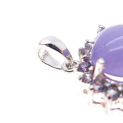 925 Sterling Silver Real Lavender Jade & Sapphire Heart Charm Pendant