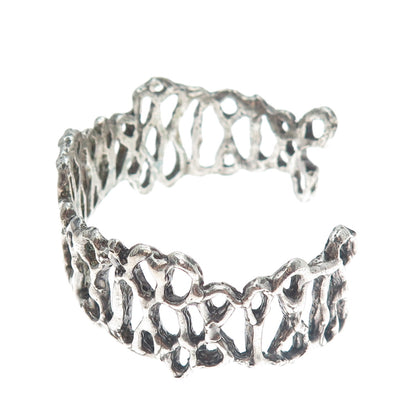 925 Sterling Silver Vintage Modernist Brutalist Adjustable Cuff Bracelet 7"