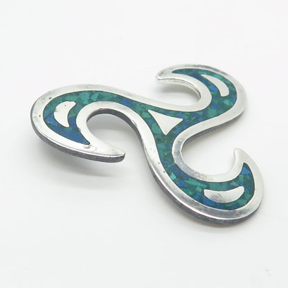 925 Sterling Silver Vintage Mexico Real Azurite Inlay Triskalion Celtic Pendant