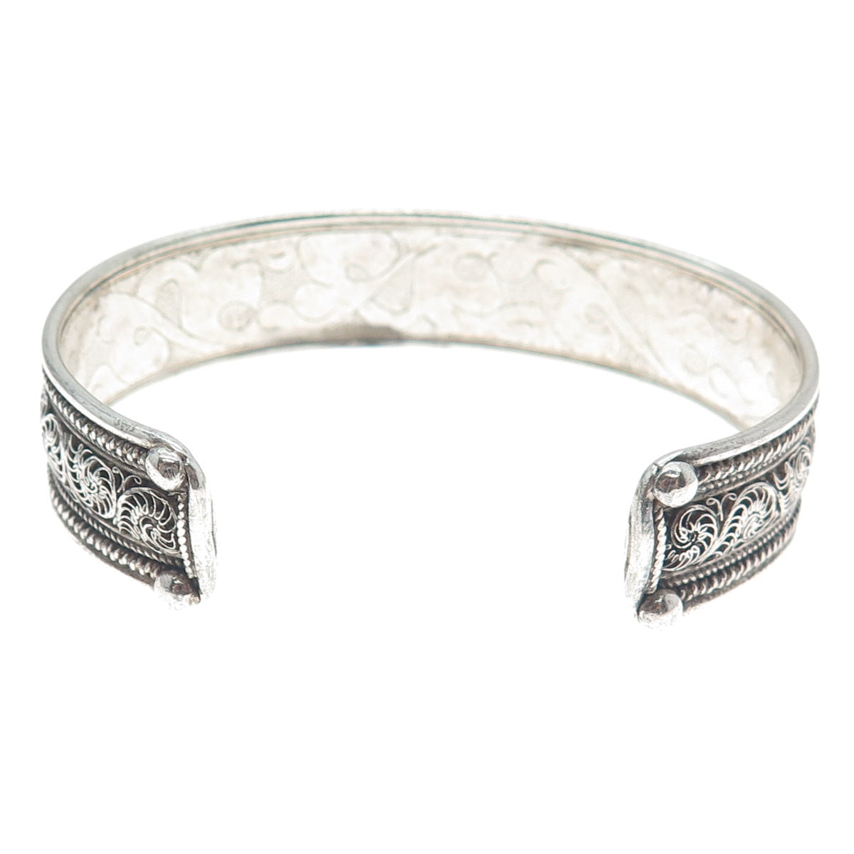 925 Sterling Silver Vintage Floral Filigree Oxidized Adjustable Bracelet 7.5"
