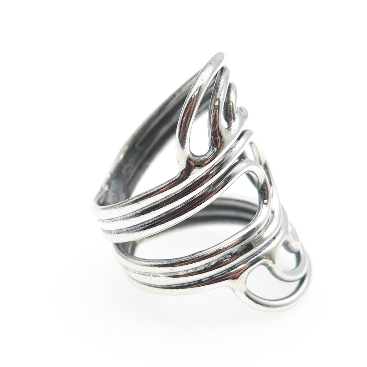 925 Sterling Silver Vintage Modernist Overlap Oxidized Ring Size 7.75