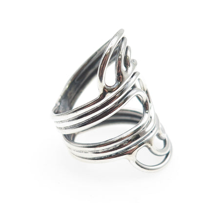 925 Sterling Silver Vintage Modernist Overlap Oxidized Ring Size 7.75