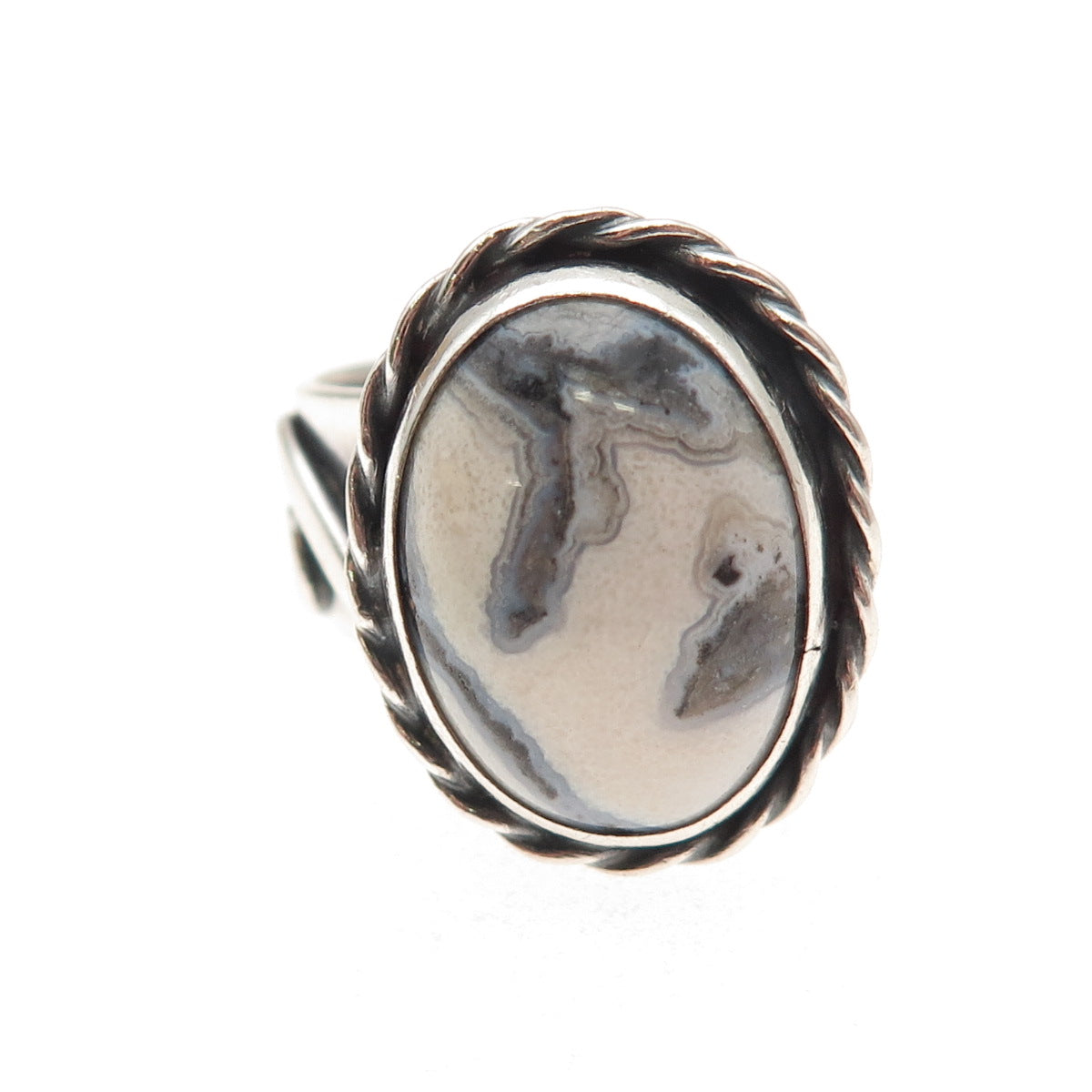 Paul Miller Sterling Silver Vintage Real Agate Modernist Oxidized Ring Size 7.25