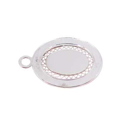 LAMODE 925 Sterling Silver Vintage Filigree Oval Tag Charm Pendant