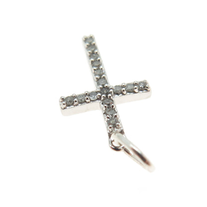 SUN 925 Sterling Silver Real Round-Cut Diamond Cross Minimalist Charm Pendant