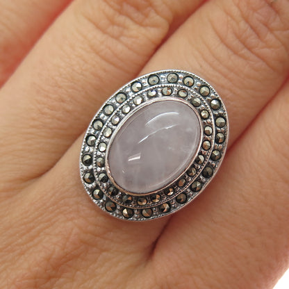 Curtis Curtman 925 Sterling Antique Art Deco Real Quartz & Marcasite Ring Size 5