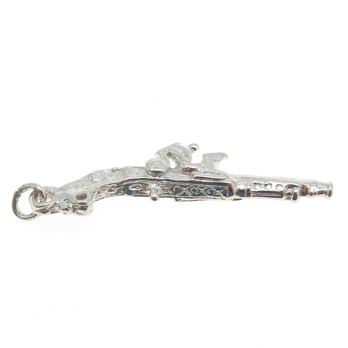 925 Sterling Silver Antique Art Deco Retro Pistol 3D Pendant