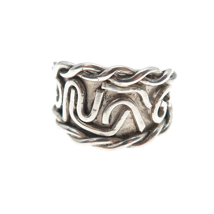 925 Sterling Silver Vintage Modernist Swirl Oxidized Ring Size 9