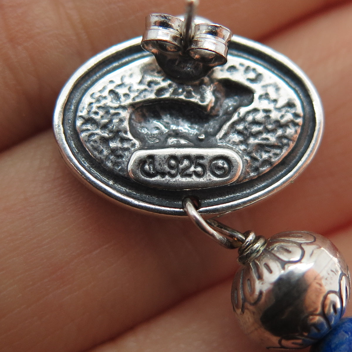 CAROLYN POLLACK Old Pawn 925 Sterling 2-Tone Vintage Lapis Inlay Goat Earrings