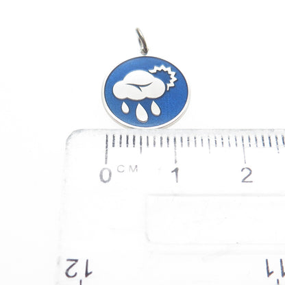 925 Sterling Silver Blue Enamel Rainy Season Minimalist Charm Pendant