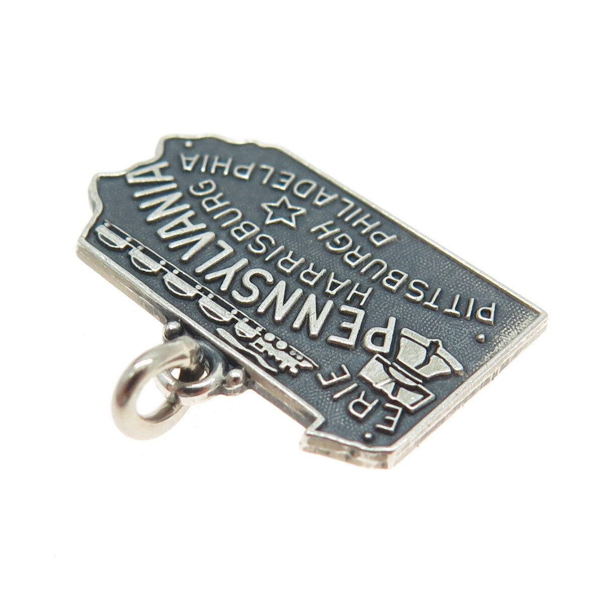 J.M. FISHER 925 Sterling Silver Vintage Pennsylvania State Map Charm Pendant