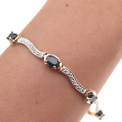 Ross Simons Sterling Silver Gold Plated Real Diamond & Sapphire Bracelet 7.25"