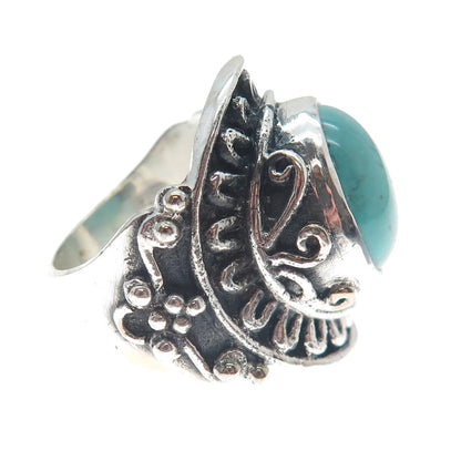 925 Sterling Silver Vintage Lone Mountain Turquoise Sun Oxidized Ring Size 10.5