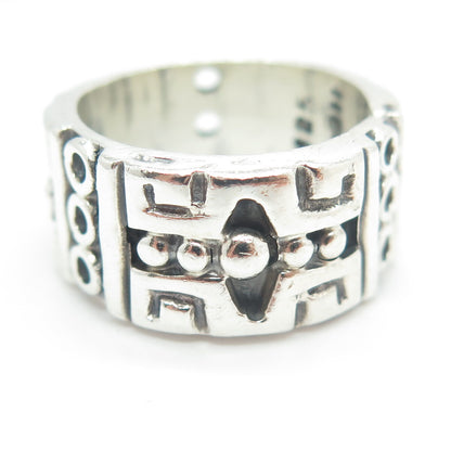 925 Sterling Silver Vintage Mexico Beaded Ethnic Band Ring Size 7.5