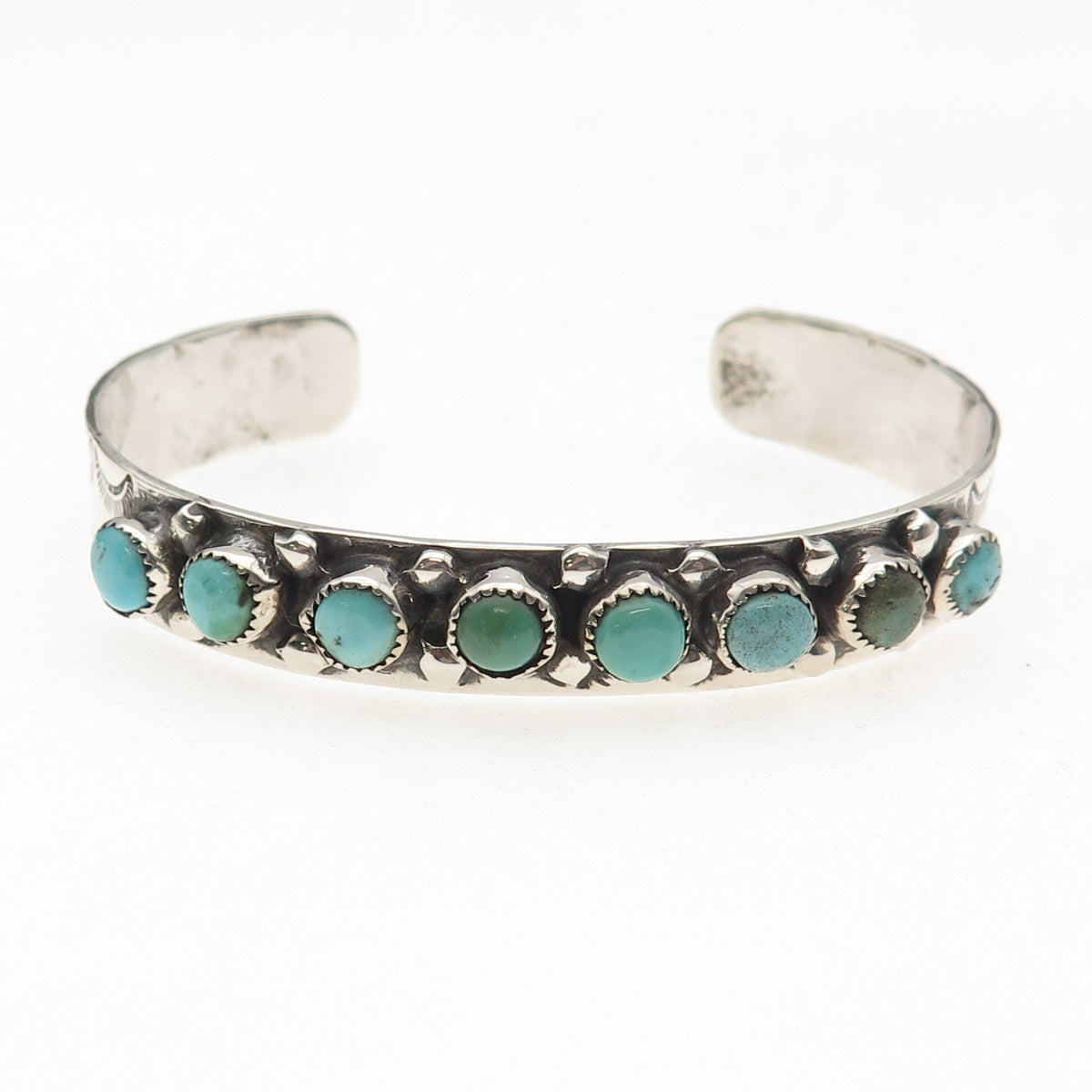 Old Pawn Sterling Silver Vintage Turquoise Snake Eye Adjustable Bracelet 5.75"