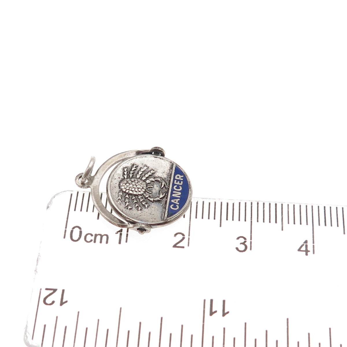 925 Sterling Silver Vintage Enamel Cancer Zodiac Sign Mini Charm Pendant