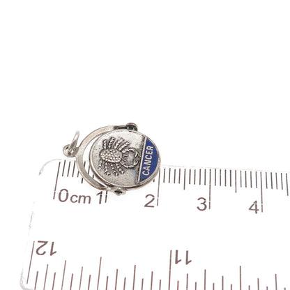 925 Sterling Silver Vintage Enamel Cancer Zodiac Sign Mini Charm Pendant