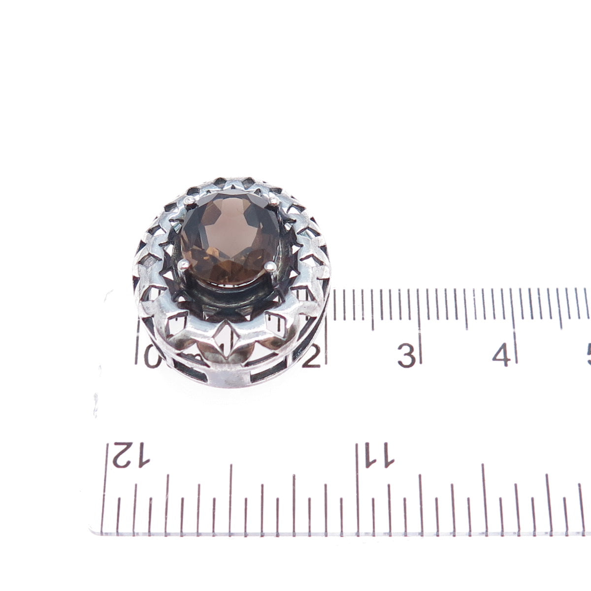 CLYDE DUNEIER CID 925 Sterling Vintage Real Smoky Quartz Oxidized Slide Pendant