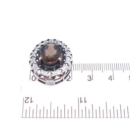 CLYDE DUNEIER CID 925 Sterling Vintage Real Smoky Quartz Oxidized Slide Pendant