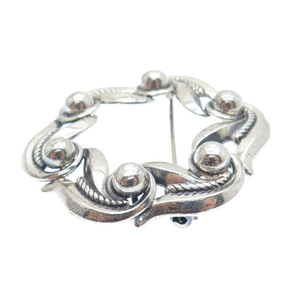 DANECRAFT 925 Sterling Silver Antique Art Deco Floral Circle Oxidized Pin Brooch