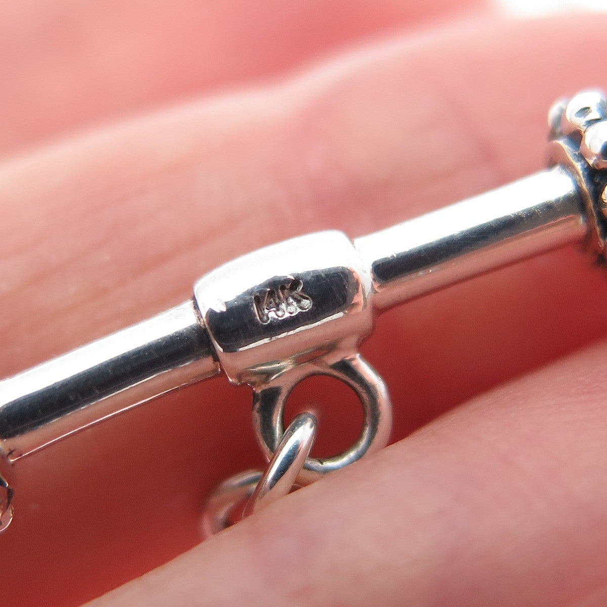 14K Gold 925 Sterling Silver Vintage Real Pearl & Red Garnet Beaded Bracelet 7"