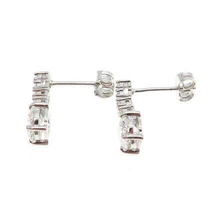 925 Sterling Silver Round-Cut C Z Bar Drop Earrings